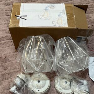 Farmhouse White Geometric Wall Sconce Set